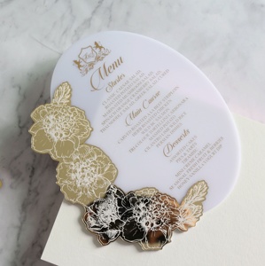Cartes de <span class=keywords><strong>menu</strong></span> en acrylique, de luxe, haut de gamme unique, avec feuille d'impression florale - Product Image 1