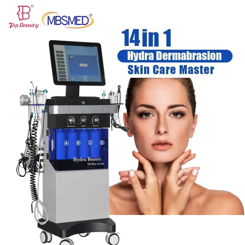 14 In 1 Tragbare Mikro derma brasions maschine Günstiger Preis Vertikale Hydra-Maschine Hydra Oxygen Jet Peel-Maschine