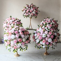 MSFAME Centre de table de mariage moderne de luxe de haute qualité en soie, décoration de fête, boules de fleurs artificielles blanches et roses