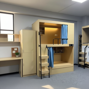 Современная металлическая двухъярусная кровать-капсула на заказ для квартиры, школы, общежития, студенческая двуспальная кровать с ящиками для хранения и лестницей - Product Image 6