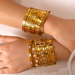 Best Verkopende Roestvrijstalen 18K Vergulde Armbanden Kubieke Zirkoon Waterdichte Kleurconserverende Armbanden Voor Dames Cadeau