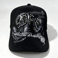 Casquette de baseball personnalisée en daim avec strass, style gothique, crâne, doublure en satin de luxe, noire, certifiée BSCI, usine OEM