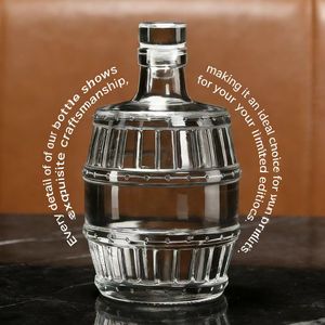 Bouteille en verre transparente personnalisée de 500 ml en forme de tonneau à vin vide avec bouchon couronne et impression de logo personnalisée pour la tequila - Product Image 6