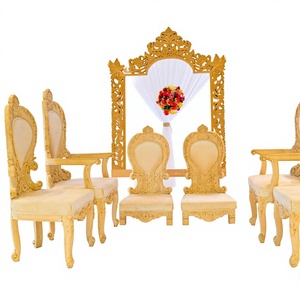 Latest Wedding Mandap Chairs Designs Golden Carved Wooden Mandap Chairs Collection Low Seating Chairs Set For Hindu Weddings UK - Product Image 6