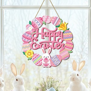Easter Wooden Egg Wreath Round Front Door Hanger Craft Decoration Indoor Home Office Farmhouse Easter Decor - Product Image 3