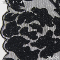 Dentelle brodée en maille noire brillante de 26 cm, garniture en dentelle à paillettes, broderie florale, tissu en dentelle pour lingerie haut de gamme, décoration de vêtements