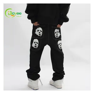 Custom Print Bestickte Logo Denim Jeans Hosen Hochwertige übergroße gestapelte Baggy Jeans Herren Y2K Streetwear Jeans Hersteller