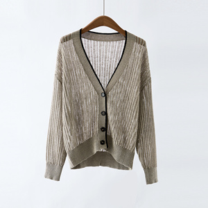 Artículos populares ahora Jersey otoño 2025 nuevo Tencel <span class=keywords><strong>Lino</strong></span> hueco elegante cuello en V cárdigan de punto para mujeres fabricantes de ropa - Product Image 2