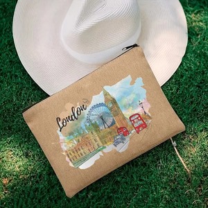 Pochette cosmétique imprimée paysage de Londres, sac de rangement de <span class=keywords><strong>voyage</strong></span> vintage en lin pour articles de toilette - Product Image 1
