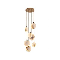 Lustre d'escalier moderne minimaliste nordique de luxe, nouveau style chinois, en marbre doré, pour villa, luminaire créatif rotatif à LED
