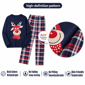 Ensemble <span class=keywords><strong>de</strong></span> pyjamas <span class=keywords><strong>de</strong></span> Noël personnalisés en polyester avec motif renne et foulard à pois, assortis pour la famille, pour hommes et femmes, livraison directe, POD, MOQ 1 pièce - Product Image 3
