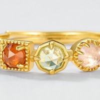 Vintage Staggered Multi-Color Rose Cut Natural Gemstone Ring 10K Gold Plated 925 Sterling Silver Adjustable Womens Fine Jewelry