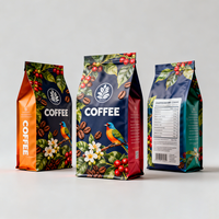 Sacs d'emballage personnalisés en plastique mat dépoli à fond plat pour grains de café, colorés, 250g, avec valve et fermeture éclair