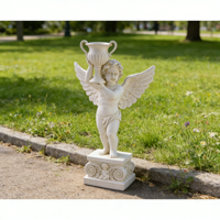 Statue de planteur en résine de chérubin debout - Effet pierre, sculpture d'ange majestueuse avec urne pour une grande entrée et une décoration de jardin de luxe