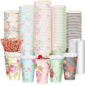 Gobelets en papier jetables de Noël pleine grandeur motif de fleurs conception de dessin animé pour la fête de vacances pour adultes enfants boisson chaude et froide - Product Image 1