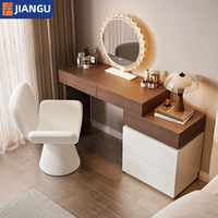 Table de toilette moderne en bois avec armoire intégrée et miroir de maquillage pour petit appartement, à placer au chevet ou dans le salon