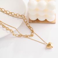 Collier Cœur Gonflé Double Couche Plaqué Or 18K avec Chaîne Maillons Trombone Torsadés en Acier Inoxydable Anti-ternissement pour Femme
