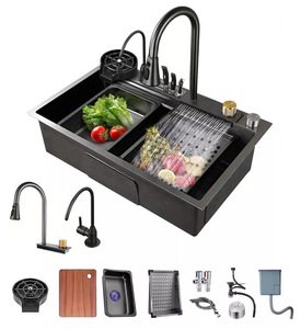 Évier de cuisine multifonction en acier inoxydable 304 avec revêtement nano, cascade, fait main, noir, sans robinet, vente en gros - Product Image 6