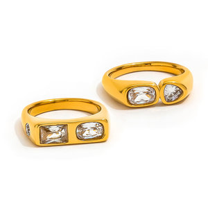 Joolim đồ trang sức bán buôn 18K vàng mạ nước thả hình chữ nhật hình bầu <span class=keywords><strong>d</strong></span>ục đôi Zircon thép không gỉ <span class=keywords><strong>D</strong></span> <span class=keywords><strong>Ring</strong></span> cho phụ nữ Quà Tặng - Product Image 1