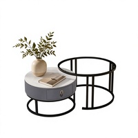 Precio Mayorista Directo: Juego de Mesa de Centro Compacta para Sala de Estar con Panel de Vidrio, Diseño Minimalista Mate, Doble Redondo, con Dos Niveles y Cajones Separados