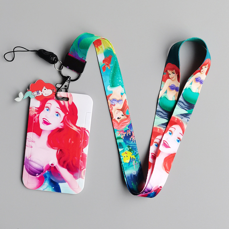 Card Holder Lovely Cartoon Frozen Princess Mermaid Elsa Ana Snow White Card Case with Neck Lanyards Student Bus ID Badge Cover Image 2