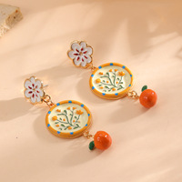 ZA Zomerse Frisse Schattige Geschilderde Bloem Oranje Hanger Pastorale Stijl Bloemige Fruit-Element Legering Dames Oorbellen Grensoverschrijdend