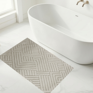 Jamia Beige 60*100cm Recycled Cotton Yarn Dyed Jacquard <b>Bath</b> Rug & Shower <b>Mats</b> Machine Washable Custom Rugs Made in Turkey - Product Image 1