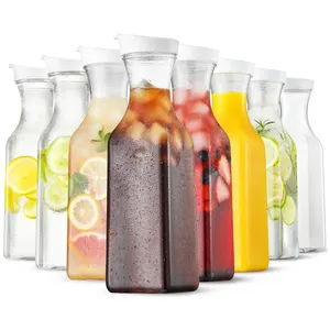 F Lớn 32 Oz chai nước bình với nắp nhựa vuông nước trái cây chai nhựa container cho sữa 1000ml vuông chai nước trái cây