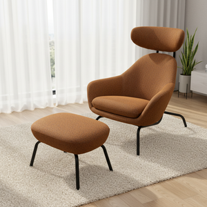 Modern Design Lounge Chair with Footrest Metal Frame Linen Fabric Leisure Chair <strong>Armchair</strong> for Living Room Hotel Bedroom <strong>Rest</strong> - Product Image 1
