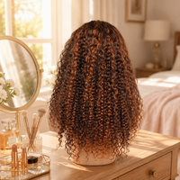 Perruque sans colle 13x4 Lace Front en gros, cheveux Jerry Curly mélangés # Perruque en cheveux humains de taille moyenne couleur P30 pour femmes noires