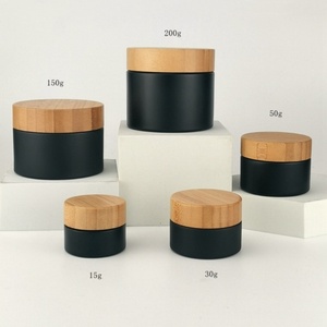15g 30g 50g 100g 200g Low Price Green Frosted Glass Cosmetic Cream Jars with Bamboo Caps Customizable Logo-Lingka Brand - Product Image 2