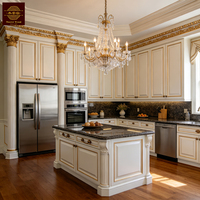 Kabinet Dapur Mewah Kayu Solid Kustom Kelas Atas Gaya Amerika Desain Neo Klasik dengan Pulau Dapur