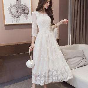 Nuovo abito da donna in pizzo bianco è un abito lungo elegante abiti da donna abiti <span class=keywords><strong>estivi</strong></span> per le donne - Product Image 4