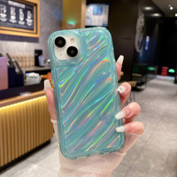 Étui pour téléphone portable Laser TPU bleu transparent féminin coloré élégant pour iPhone 16 Pro Max 15 14 13 12 11