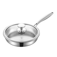 Wajan Penggorengan Stainless Steel 304 Terlaris Tanpa Lapisan, Tebal 3 Lapis, Anti Lengket, Untuk Rumah Tangga & Komersial, Dengan Tutup