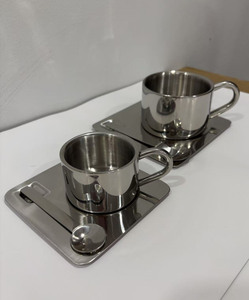 Novedoso <span class=keywords><strong>Juego</strong></span> <span class=keywords><strong>de</strong></span> Tazas <span class=keywords><strong>de</strong></span> Café <span class=keywords><strong>de</strong></span> Acero Inoxidable 304 con Cuchara Mezcladora y Plato, Taza Metálica Reutilizable para Leche y Té - Product Image 5