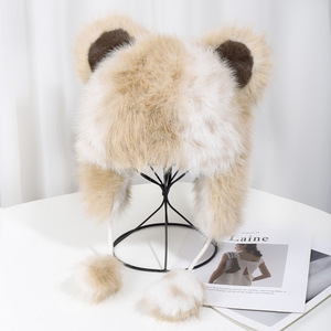 Hiver Nouvelle Arrivée Femmes Solid Color Cute Fuzzy Hat Pom-Pom Ear-warming Cold Weather Beanie Winter Fur Hats - Product Image 4