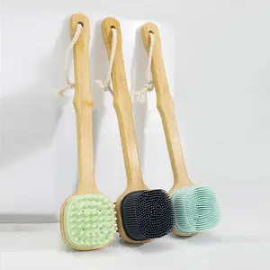 Long Bamboo Handle Spa Shower Brush Double-sided Back Massage Tool Soft Spa Silicone Exfoliating Bath Brush