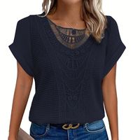 Camiseta de Moda con Encaje para Mujer, Blusa Casual de Verano con Cuello Redondo, Ropa de Oficina para Damas, Camisetas Holgadas de Manga Corta para Mujer