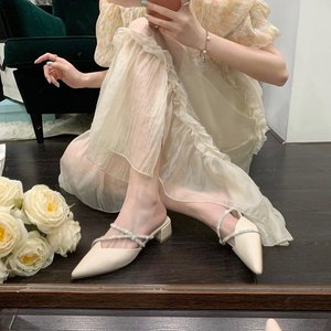 Women's Summer New Sexy <b>Pointed</b> Rhinestones Shallow Heel Fashion High Heels Sandals - Product Image 6