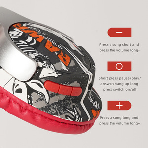 Headphones <b>Wireless</b> <b>Bluetooth</b> Over Ear Dynamic <b>Microphone</b> Red Graffiti Design Sports Music - Product Image 3