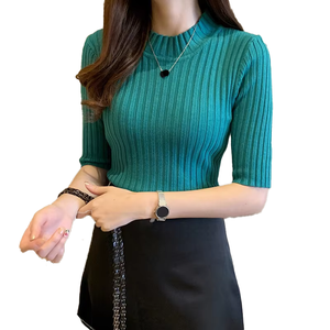 Thời Trang Mới Phụ Nữ Cô Gái Mùa Xuân Mùa Hè Nửa Tay Áo Vòng Cổ Áo Dệt Kim T-Shirt Áo Len Áo Chặt Chẽ Dệt Kim - Product Image 1