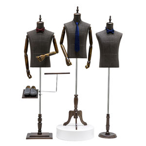 Mannequin Vitrine Homme pour Vestes, Bras Articulés en <span class=keywords><strong>Bois</strong></span>, Buste Mâle en Lin Noir pour Costumes et Présentations - Product Image 1
