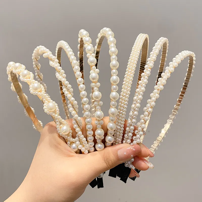 Elástico de cabelo com strass artesanal, joia de moda coreana, acessório de cabelo para meninas e mulheres, laço de cabelo com pérolas para casamento