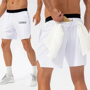 Dirancang untuk menahan handuk dengan desain berkantung pria nilon cepat kering celana pendek latihan lari Logo olahraga khusus untuk luar ruangan