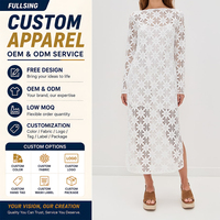 Robe élégante en crochet ajouré à col rond pour femmes européennes et américaines, robe blanche en tricot sexy personnalisée pour femmes