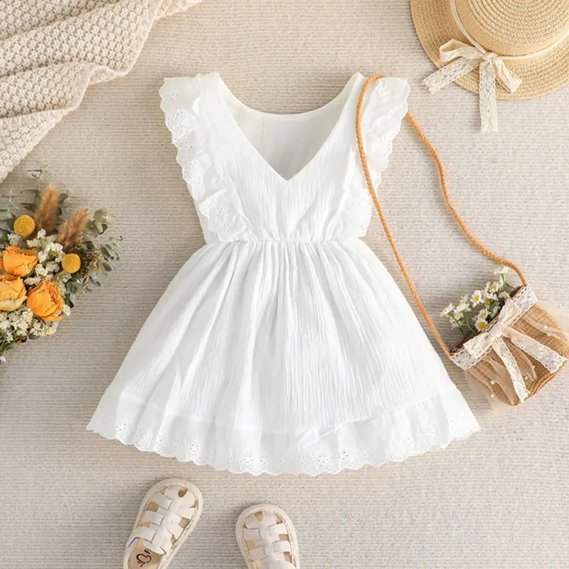 Модная одежда, повседневная одежда для девочек, простое белое летнее платье