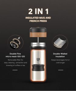 Personalized Gift 320ml Transparent Stainless Steel Vacuum Insulated Portable Camping Coffee French Press <b>Maker</b> 8-12 Hours - Product Image 3