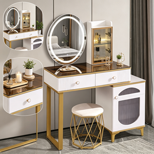 Modern Makeup <b>Vanity</b> With Lighted Mirror Storage Drawers Bedroom Dressing <b>Table</b> With Stool - Product Image 6