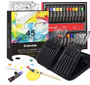 24 Farben Acrylfarben mit 15 Mal bürsten Blank Canvas Mixing Scraper Acrylfarben set
